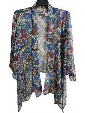 Units Sheer Multicolor Abstract Pattern Open Front Cardigan Size XL